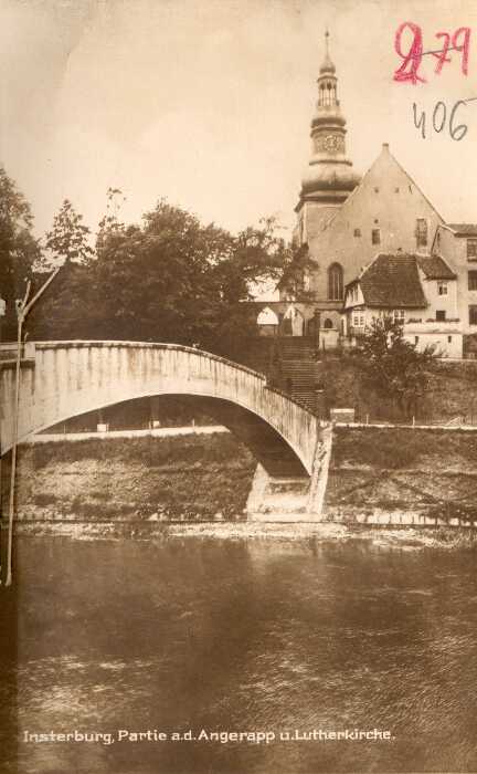 Partie an dem Angerapp und Lutherkirche, Insterburg