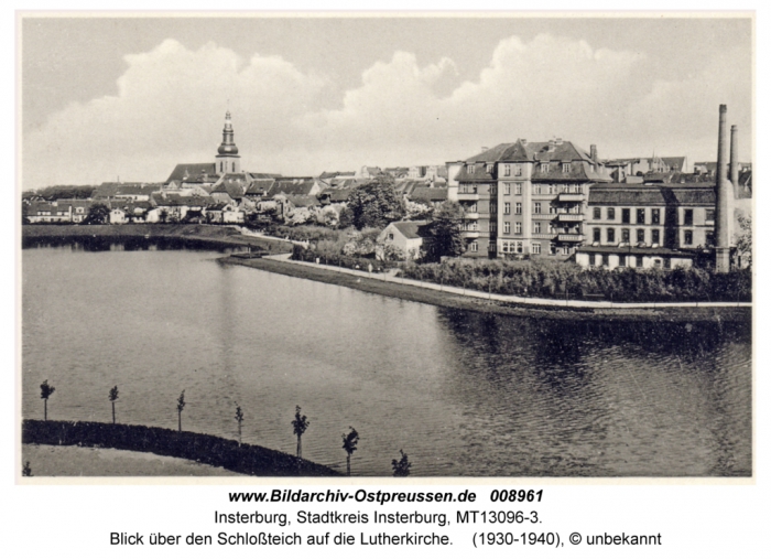 Blick über den Schlossteich auf die Lutherkirche, Insterburg