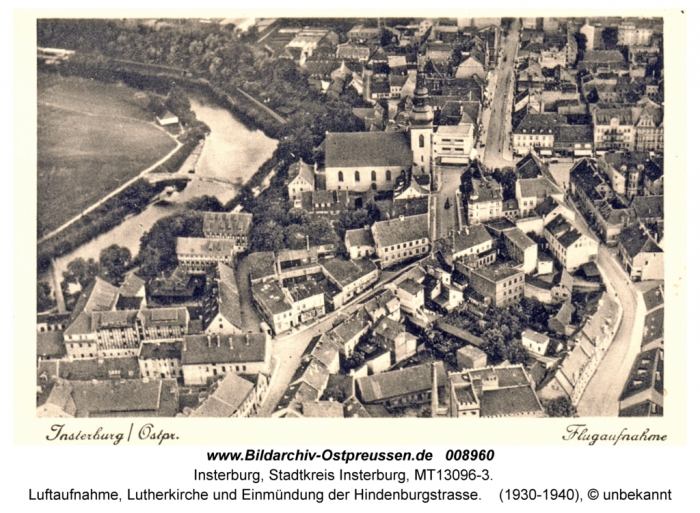 Luftaufnahme, Lutherkirche und Einmündung der Hindenburgstrasse, Insterburg