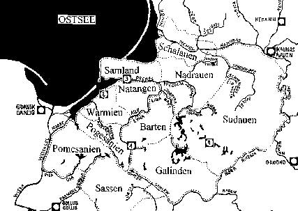 Немецкая карта с обозначением древнепрусских земель.